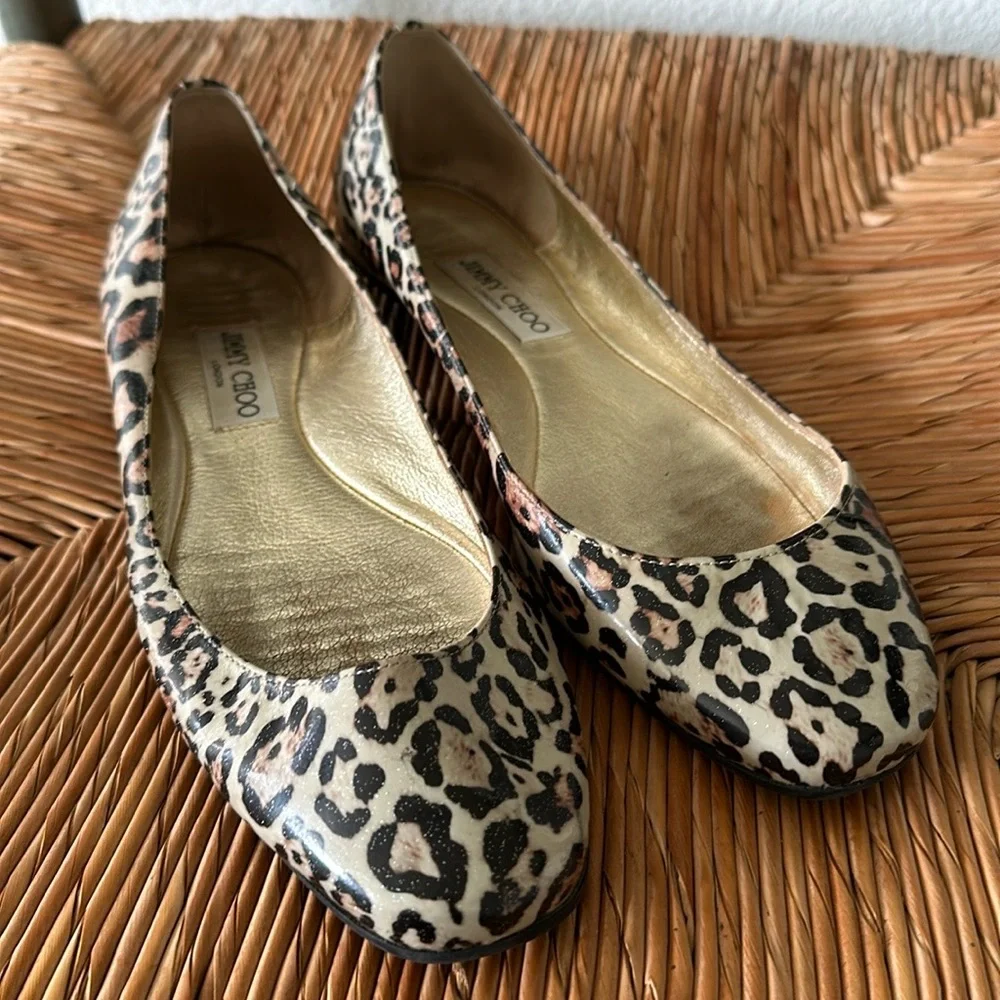 Jimmy Choo Patent Leather Leopard Print Flats - Picture 8 of 8